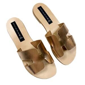 Steve Madden | Greece Rose Gold Leather Slip On Slides Flat Summer Sandals 7 EUC